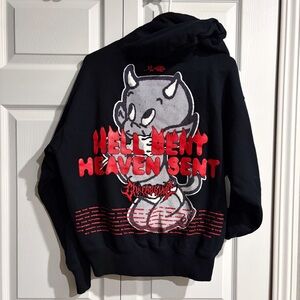 Size Small NEW CIVIL REGIME Hell Bent Heaven Sent Snap Hoodie Black Devil Angel